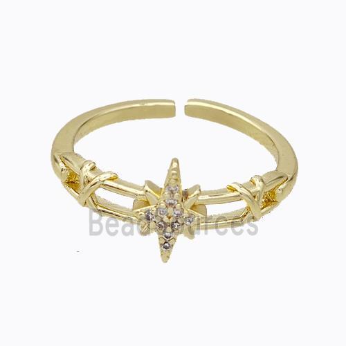 Copper Star Rings Micropave Zirconia Gold Plated