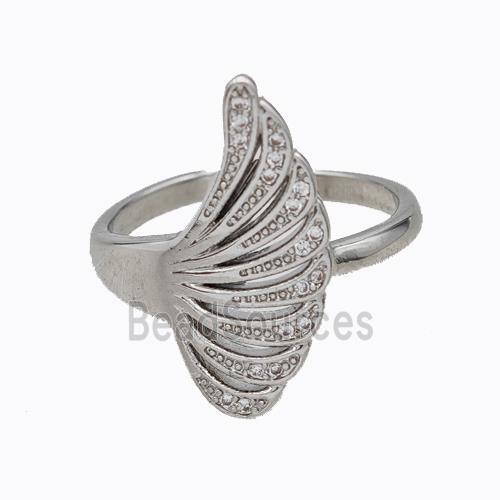 Copper Ring Pave Zirconia Angel Wings Platinum Plated