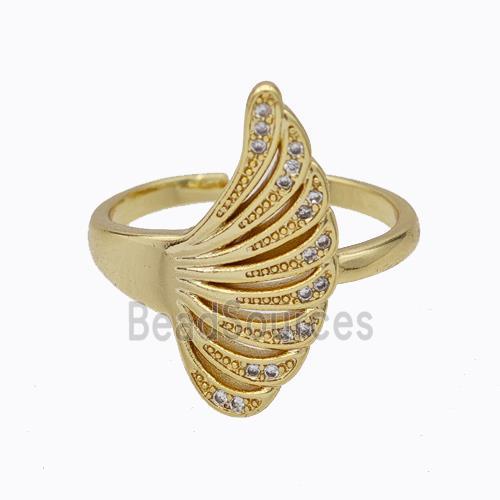 Copper Ring Pave Zirconia Angel Wings Gold Plated