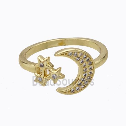 Copper Moon Ring Pave Zirconia Star Gold Plated