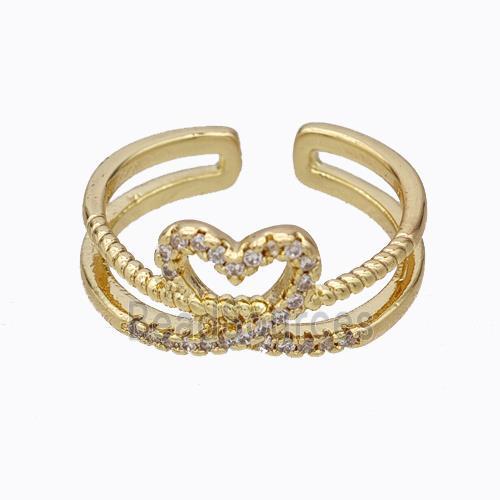 Copper Ring Heart Pave Zirconia Gold Plated