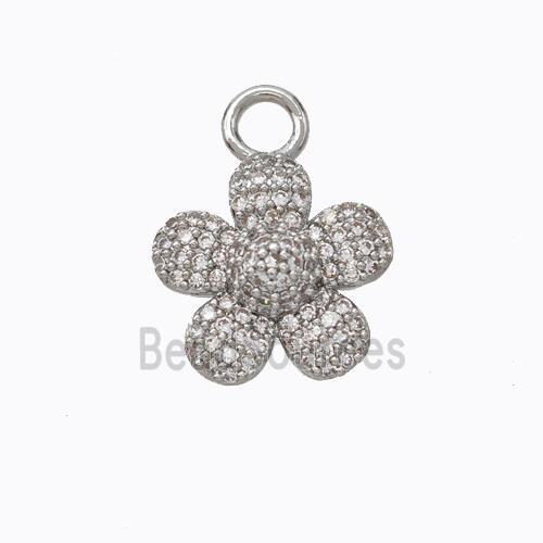 Copper Flower Pendant Micropave Zirconia Platinum Plated