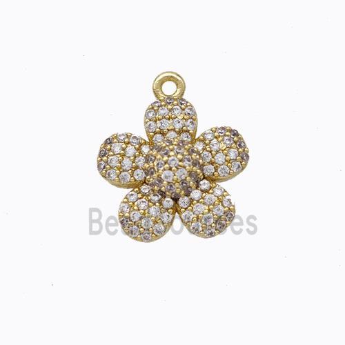 Copper Flower Pendant Micropave Zirconia Gold Plated