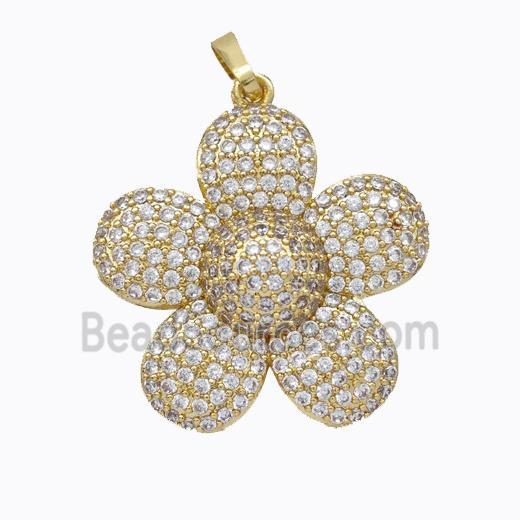 Copper Sunflower Pendant Micropave Zirconia Gold Plated