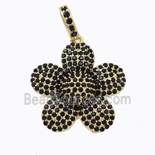 Copper Sunflower Pendant Micropave Black Zirconia Gold Plated