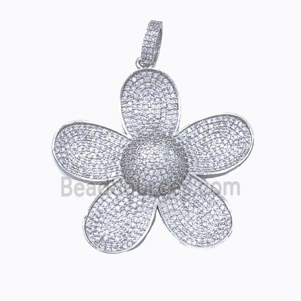 Copper Sunflower Pendant Micropave Zirconia Platinum Plated