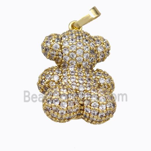 Copper Bear Pendant Micropave Zirconia Gold Plated