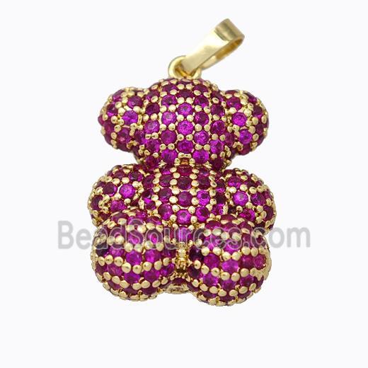 Copper Bear Pendant Micropave Hotpink Zirconia Gold Plated