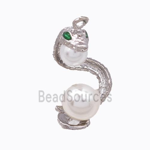 Copper Snake Pendant Pave Zirconia Pearlized Resin Platinum Plated