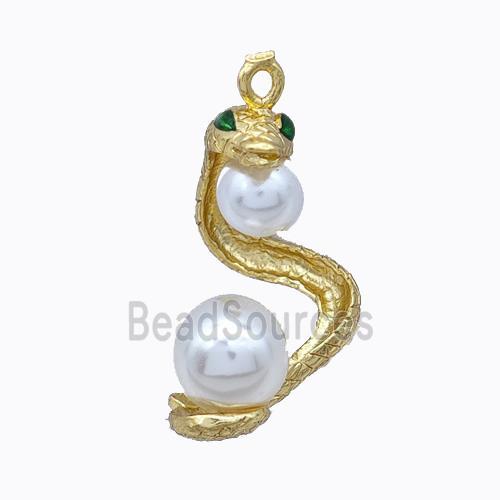 Copper Snake Pendant Pave Zirconia Pearlized Resin Gold Plated