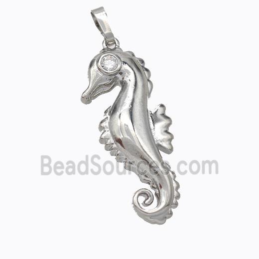 Copper Seahorse Pendant Pave Zirconia Platinum Plated