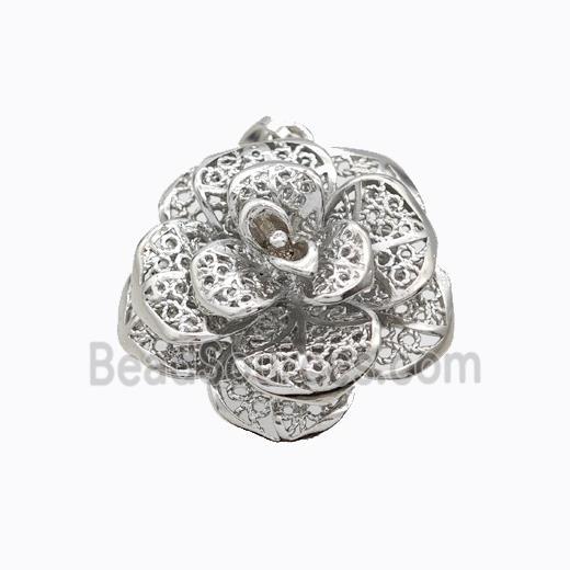 Copper Rose Flower Pendant Platinum Plated