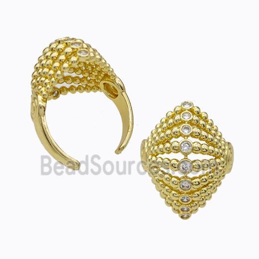 Copper Rings Pave Zirconia Hat Hollow Gold Plated