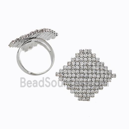 Copper Rings Pave Zirconia Square Adjustable Platinum Plated