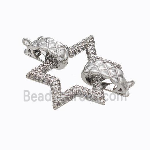 Copper Star Clasp Pave Zirconia Platinum Plated