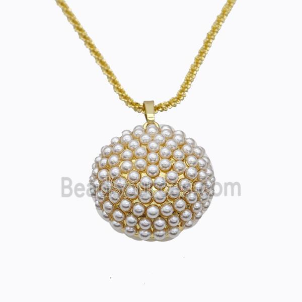 Copper Necklace Micropave Pearlized Resin Button Gold Plated