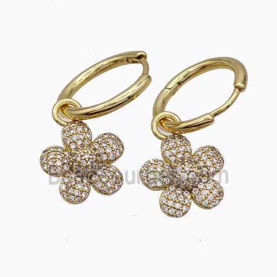 Copper Flower Hoop Earrings Pave Zirconia Gold Plated