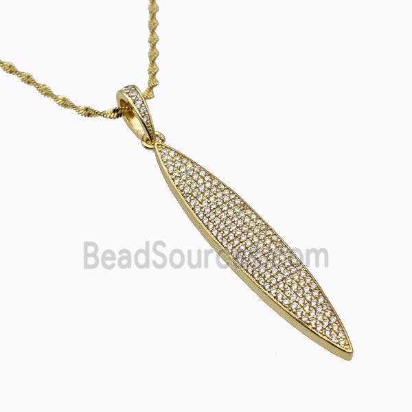 Copper Leaf Necklace Pave Zirconia Gold Plated