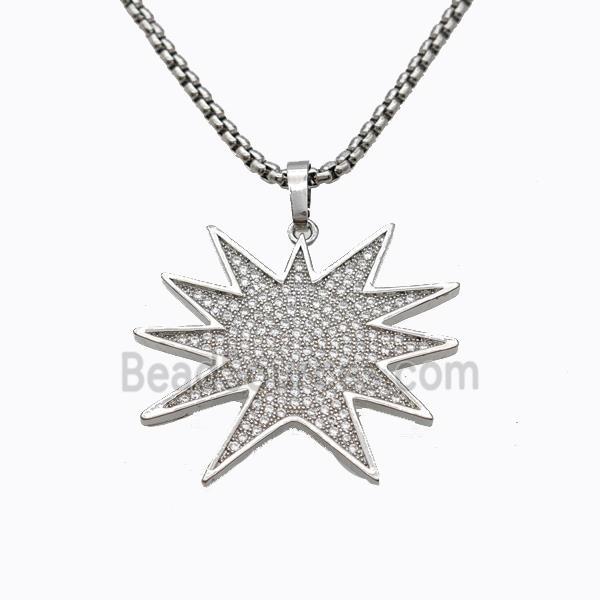 Copper Star Necklace Pave Zirconia Platinum Plated