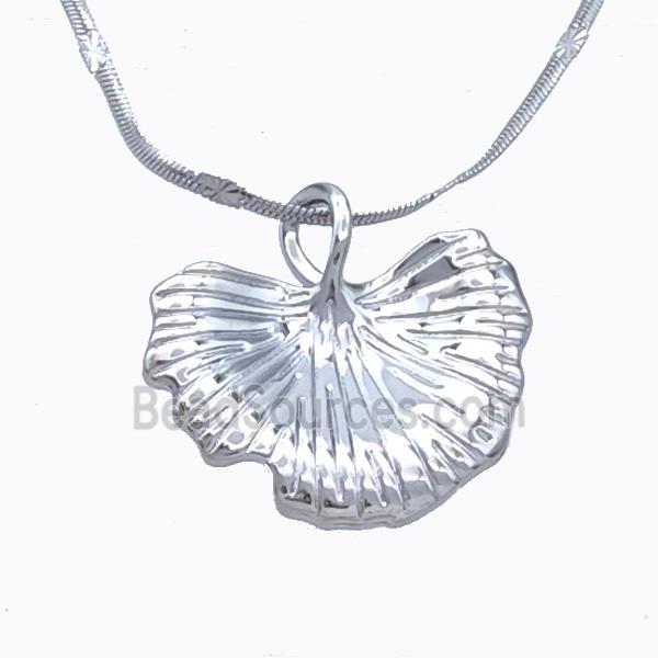 Copper Necklace Ginkgo Leaf Platinum Plated