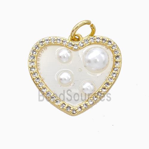 Copper Heart Pendant Pave Zirconia Resin Pearlized Gold Plated