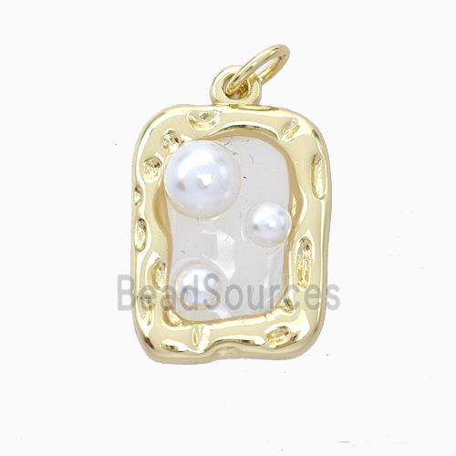 Copper Rectangle Pendant With Pearlized Resin Gold Plated