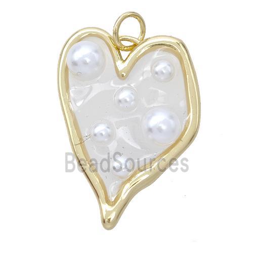 Copper Heart Pendant Pave Pearlized Resin White Gold Plated