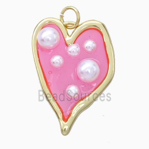 Copper Heart Pendant Pave Pearlized Resin Pink Gold Plated