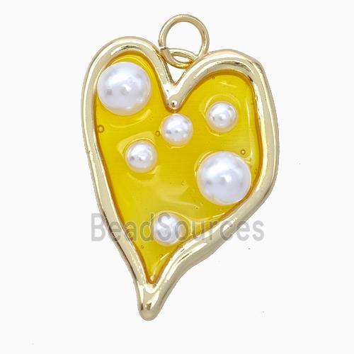 Copper Heart Pendant Pave Pearlized Resin Yellow Gold Plated