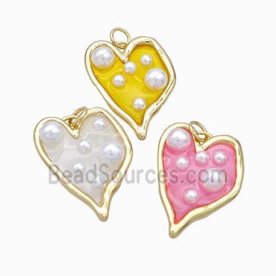 Copper Heart Pendant Pave Pearlized Resin Gold Plated Mixed