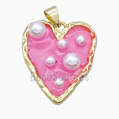 Copper Heart Pendant Pave Pearlized Resin Pink Gold Plated