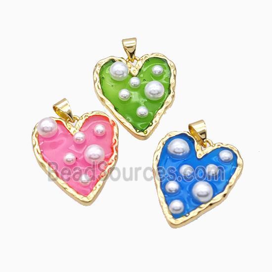 Copper Heart Pendant Pave Pearlized Resin Gold Plated Mixed