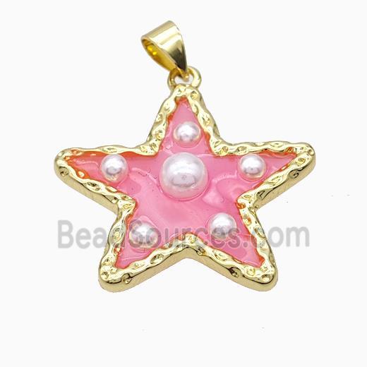 Copper Star Pendant Pave Pearlized Resin Pink Gold Plated