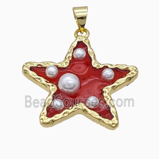 Copper Star Pendant Pave Pearlized Resin Red Gold Plated