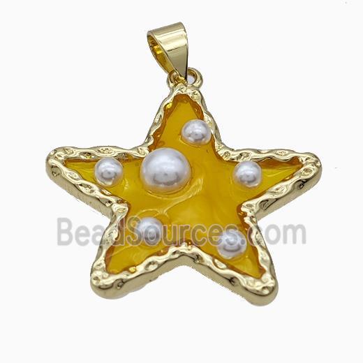 Copper Star Pendant Pave Pearlized Resin Yellow Gold Plated