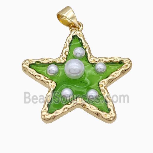 Copper Star Pendant Pave Pearlized Resin Green Gold Plated