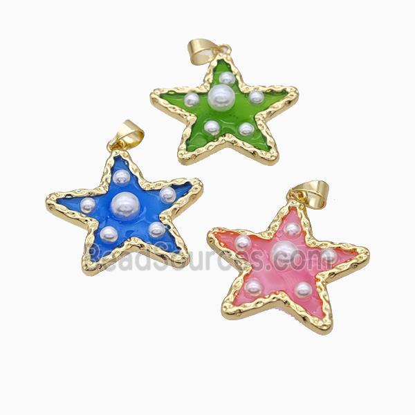 Copper Star Pendant Pave Pearlized Resin Gold Plated Mixed