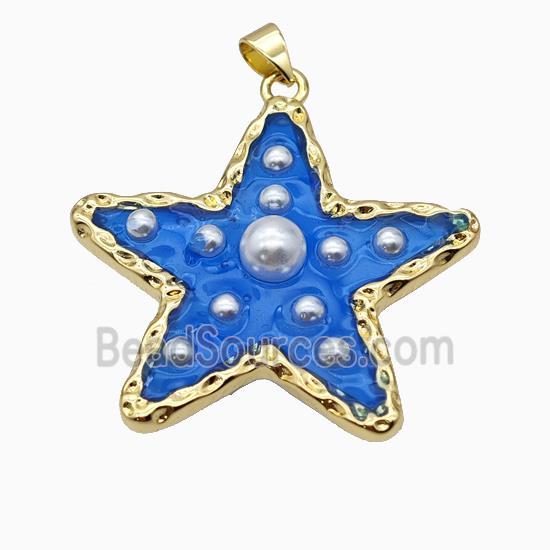 Copper Star Pendant Pave Pearlized Resin Blue Gold Plated