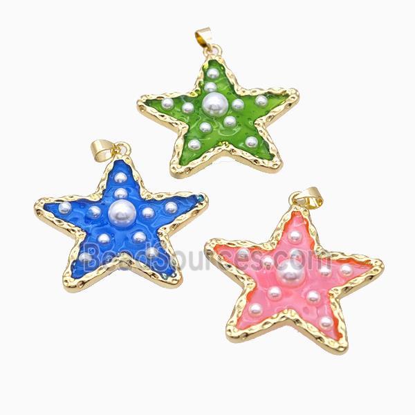 Copper Star Pendant Pave Pearlized Resin Gold Plated Mixed