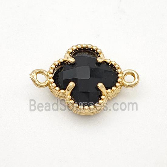 Black Crystal Glass Copper Clover Connector Gold Plated