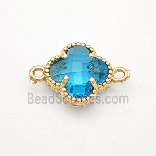 Aqua Crystal Glass Copper Clover Connector Gold Plated