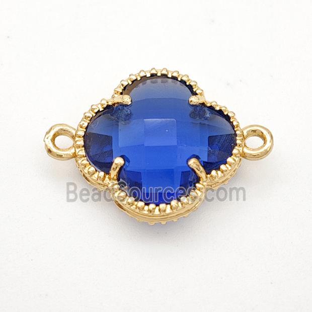 Blue Crystal Glass Copper Clover Connector Gold Plated