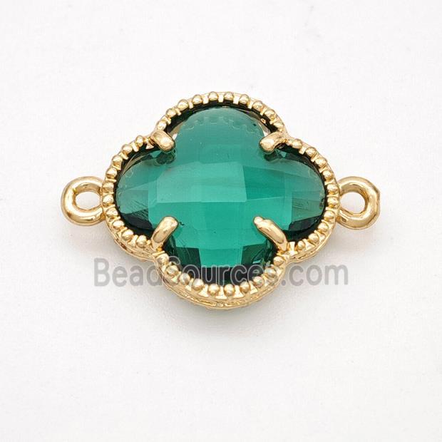 Green Crystal Glass Copper Clover Connector Gold Plated