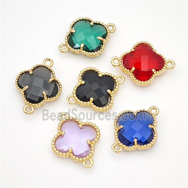 Crystal Glass Copper Clover Connector Gold Plated Mixed