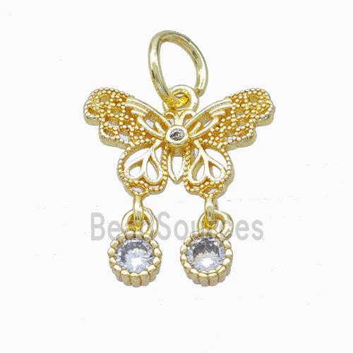 Copper Butterfly Pendant Pave Zirconia Gold Plated