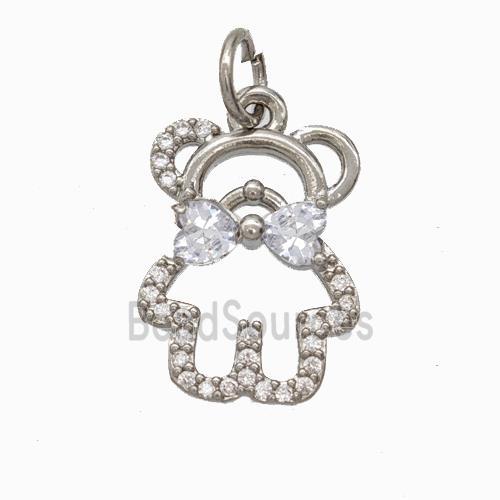 Copper Bear Pendant Micropave Zirconia Platinum Plated