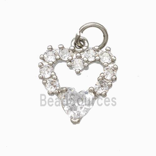 Copper Heart Pendant Pave Zirconia Platinum Plated