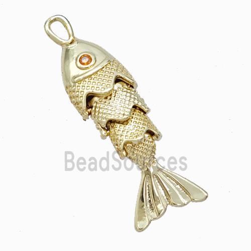 Copper Fish Pendant Pave Zirconia Gold Plated