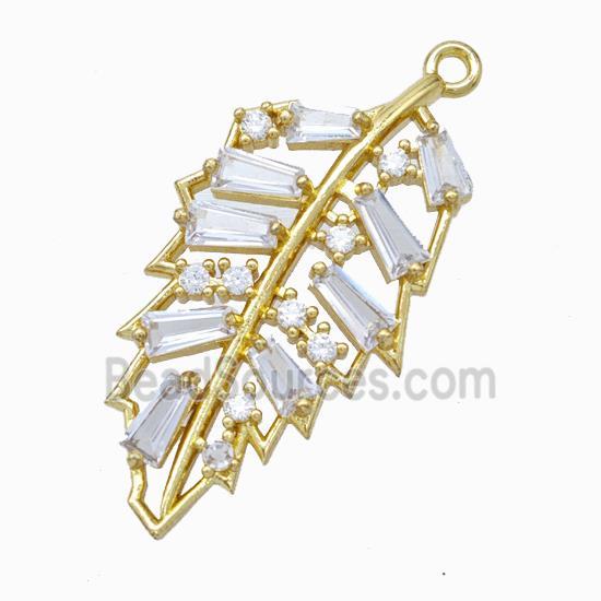 Copper Leaf Pendant Micropave Zirconia Gold Plated