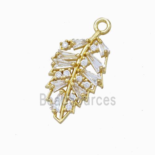 Copper Leaf Pendant Micropave Zirconia Gold Plated